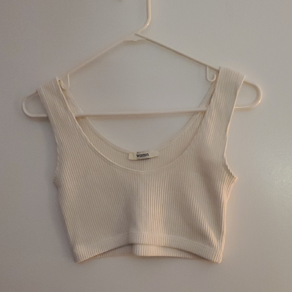 Women's White Ribbed Crop Tank Top